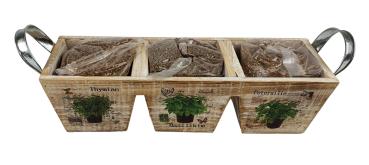 Preview: Starterset Kräutergarten aus Holz mit Saatgut (Thymian, Basilikum, Petersilie) & Nährmedium